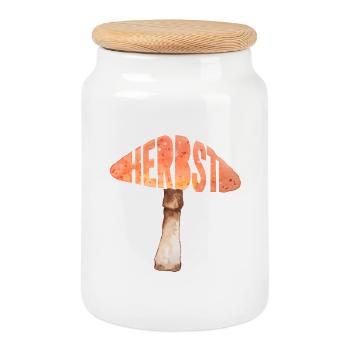 Autumn Mushroom Watercolor Illustration Typography - Cookie Jar with Wooden Lid - white - Front