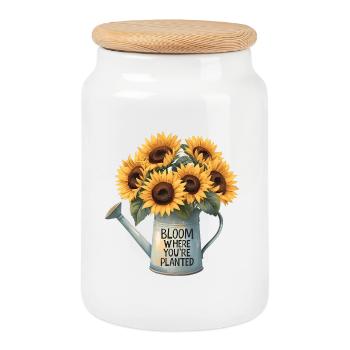 Bloom Where You’re Planted Sunflower Design - Cookie Jar with Wooden Lid - white - Front