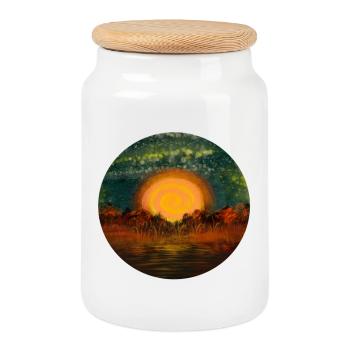 Cercle du soleil sur l’eau - Boîte à biscuits avec couvercle en bois - blanc - Devant