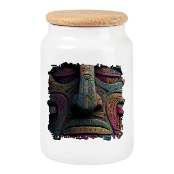 Masque Totem de Relief de Couleur Aztèque - Boîte à biscuits avec couvercle en bois - blanc - Devant