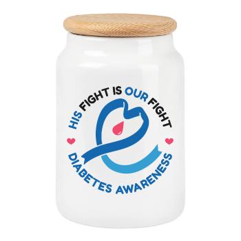 His Fight Is Our Fight - Diabetes Awareness - Cookie Jar with Wooden Lid - white - Front