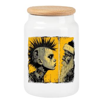 Punk trifft Weihnachtsmann  - Keksdose mit Holzdeckel - Weiß - Vorne