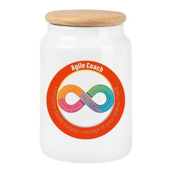 Agile Coach: Outcome vs Output - Cookie Jar with Wooden Lid - white - Front