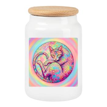 Pastel Mosaic Cat Gentle and Artful - Cookie Jar with Wooden Lid - white - Front