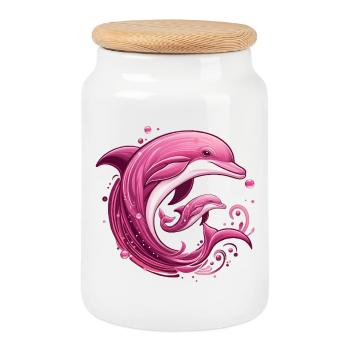 Dolphins - Cookie Jar with Wooden Lid - white - Front