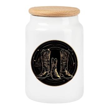 Golden boots in a circle - Cookie Jar with Wooden Lid - white - Front