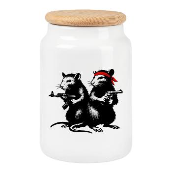 Ratten mit Bandana und Gewehr - Keksdose mit Holzdeckel - Weiß - Vorne