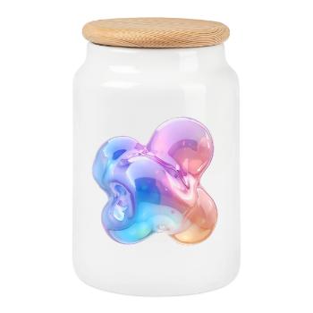 Glossy Pastel Abstract Bubble Design - Cookie Jar with Wooden Lid - white - Front