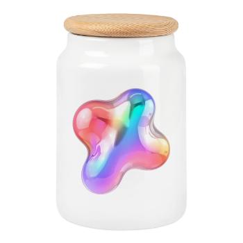 Rainbow Glossy Abstract Blob Design - Cookie Jar with Wooden Lid - white - Front