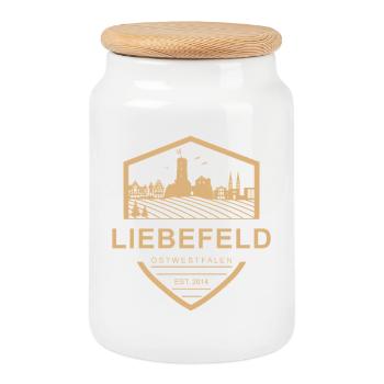 Liebefeld ❤ City Coat of Arms - Cookie Jar with Wooden Lid - white - Front