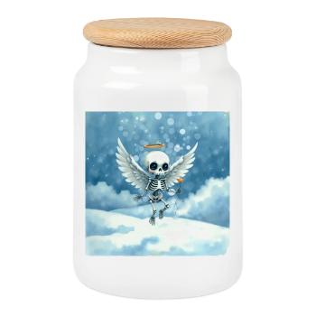 Ange squelette avec halo dans les nuages - Boîte à biscuits avec couvercle en bois - blanc - Devant