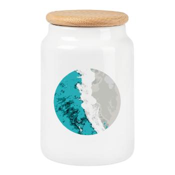 Split Earth Teal Moon - Cookie Jar with Wooden Lid - white - Front