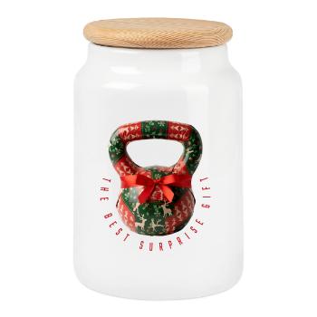 Kettlebell -- Le meilleur cadeau de surprise - Boîte à biscuits avec couvercle en bois - blanc - Devant
