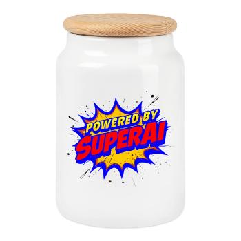 Powered by SuperAI - Cookie Jar with Wooden Lid - white - Front