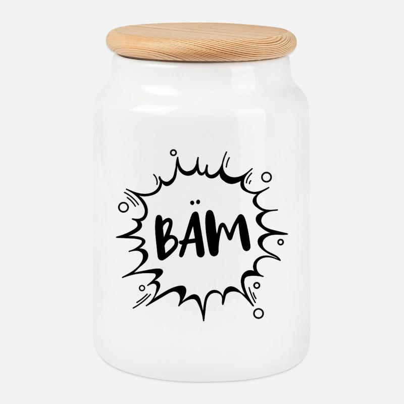 "BAM" - Cookie Jar with Wooden Lid - white