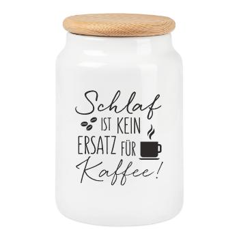 "Schlaf ist kein Ersatz für Kaffee" - Keksdose mit Holzdeckel - Weiß - Vorne