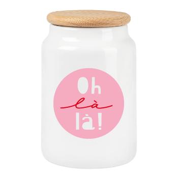 « Oh là là » - Boîte à biscuits avec couvercle en bois - blanc - Devant
