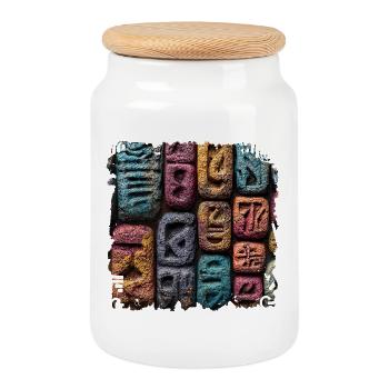 Motif de lettre de pierre coloré - Boîte à biscuits avec couvercle en bois - blanc - Devant