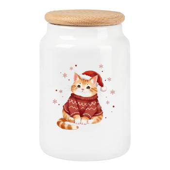 Cozy Cat Christmas Sweater Design - Keksdose mit Holzdeckel - Weiß - Vorne