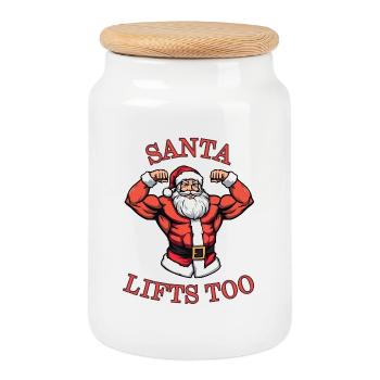 Le Père Noël soulève une salle de sport trop musclée - Boîte à biscuits avec couvercle en bois - blanc - Devant