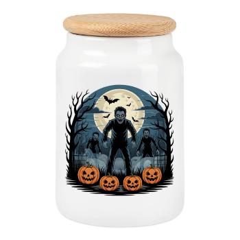 zombie halloween - Cookie Jar with Wooden Lid - white - Front