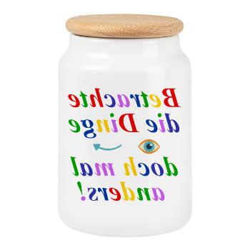 Betrachte die Dinge anders-Think Different Design - Keksdose mit Holzdeckel - Weiß - Vorne