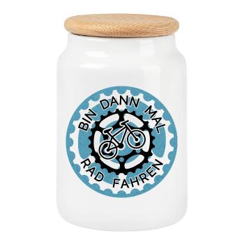 Bin dann mal Radfahren - Fahrrad Logo MTB Design - Cookie Jar with Wooden Lid - white - Front