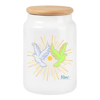 Colombes au lever du soleil Graphique - Boîte à biscuits avec couvercle en bois - blanc - Devant