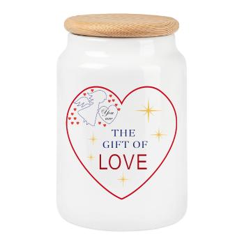 Herz Engel  Liebe - Keksdose mit Holzdeckel - Weiß - Vorne