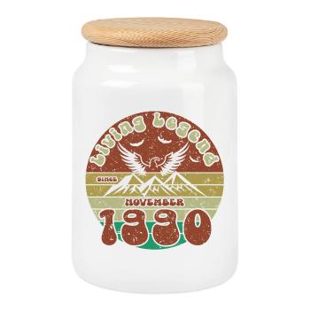 35th Birthday Living Legend since VIN 11/1990 - Cookie Jar with Wooden Lid - white - Front