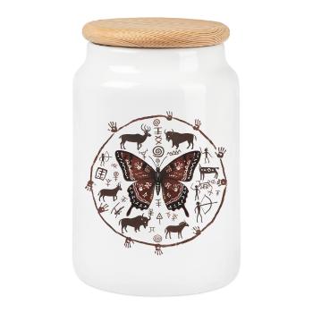Rune Circle Butterfly - Cookie Jar with Wooden Lid - white - Front