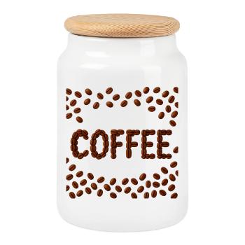 Coffee Beans Word Design - Cookie Jar with Wooden Lid - white - Front