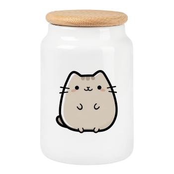 süße kleine Chibi-Katze - Keksdose mit Holzdeckel - Weiß - Vorne