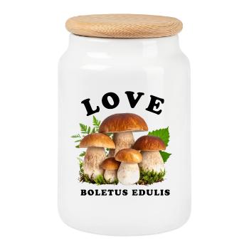 J’adore les cèpes – amour de la forêt - Boîte à biscuits avec couvercle en bois - blanc - Devant