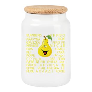 Pear - Cookie Jar with Wooden Lid - white - Front
