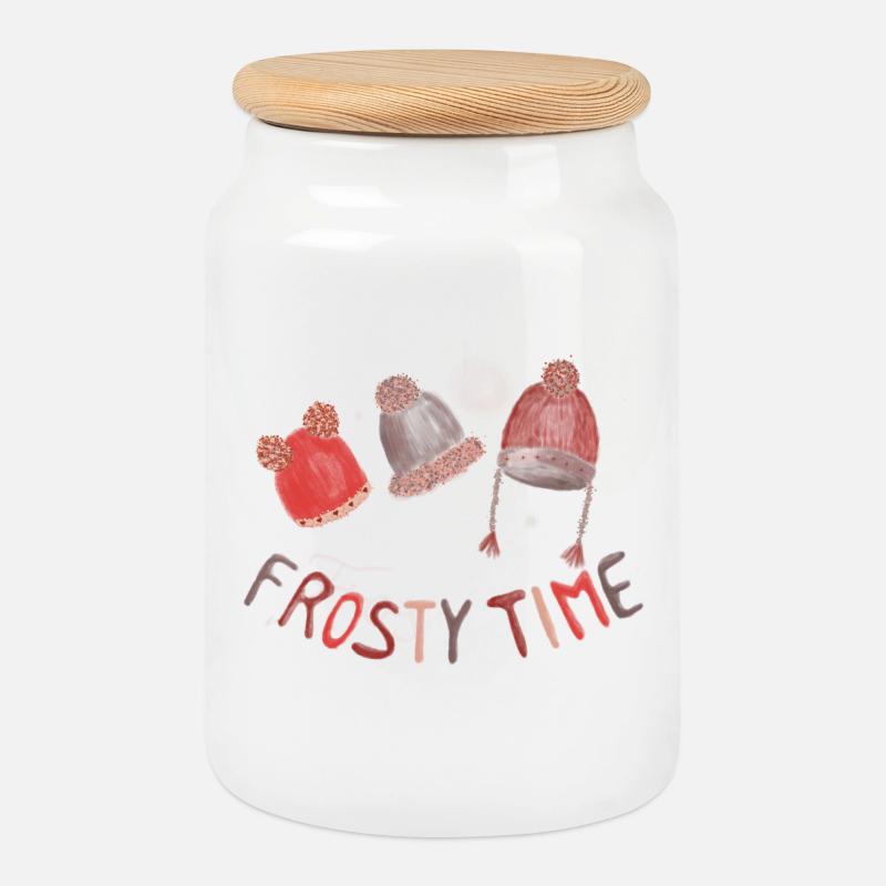 Frosty time - cozy winter vibes - Cookie Jar with Wooden Lid - white