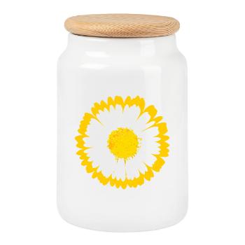 Daisy Sunburst Graphic - Cookie Jar with Wooden Lid - white - Front