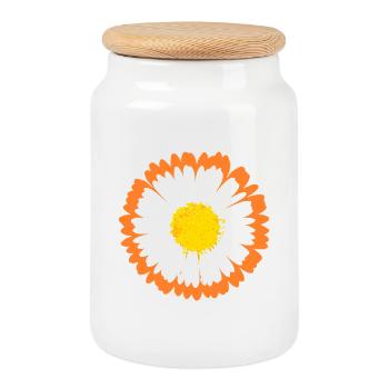 Marguerite orange sur pétales blancs - Boîte à biscuits avec couvercle en bois - blanc - Devant