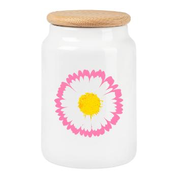 Pink Daisy Edge - Cookie Jar with Wooden Lid - white - Front
