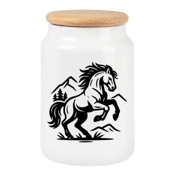 Horse - Cookie Jar with Wooden Lid - white - Front
