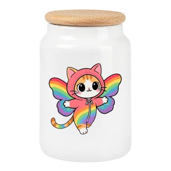 Chat papillon aux ailes Arc-en-Ciel Hoodie - Boîte à biscuits avec couvercle en bois - blanc - Devant