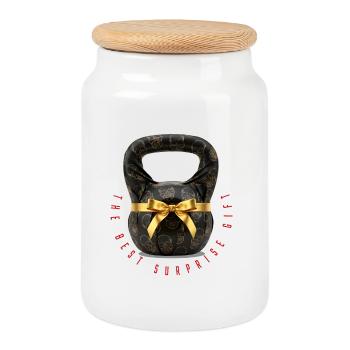Kettlebell - le meilleur cadeau surprise pour lui. - Boîte à biscuits avec couvercle en bois - blanc - Devant
