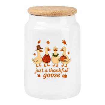 Just A Thankful Goose Pumpkin Case - Cookie Jar with Wooden Lid - white - Front