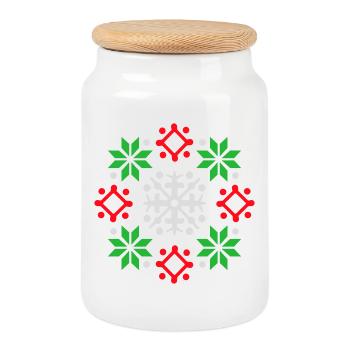 Schneeflocken Muster Weihnachtspullover Schnee - Keksdose mit Holzdeckel - Weiß - Vorne
