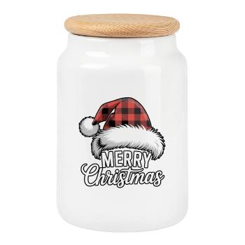 Plaid Santa Weihnachtsdesign - Keksdose mit Holzdeckel - Weiß - Vorne