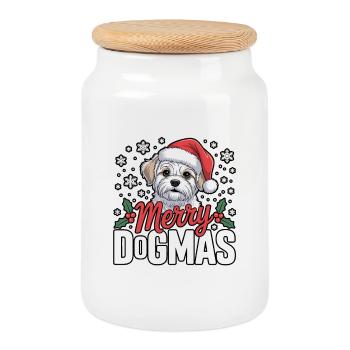 Merry Dogmas Chien Design - Boîte à biscuits avec couvercle en bois - blanc - Devant