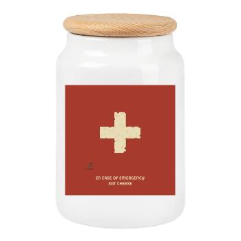 In Case of Emergency Eat Cheese – Lustiges Design - Keksdose mit Holzdeckel - Weiß - Vorne