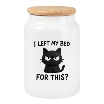 J’ai quitté mon lit pour ça ?! - T-shirt chat drôle - Boîte à biscuits avec couvercle en bois - blanc - Devant