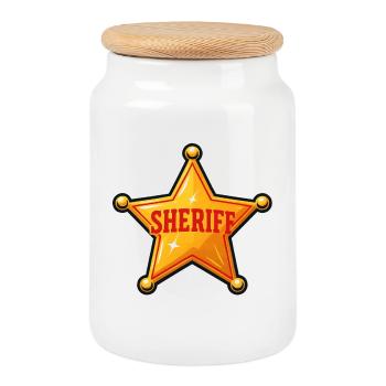 Sheriff Star Illustration - Cookie Jar with Wooden Lid - white - Front