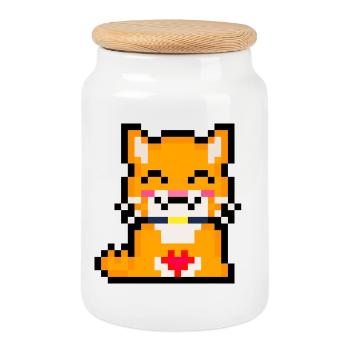 Chat pixel avec cœur - Boîte à biscuits avec couvercle en bois - blanc - Devant